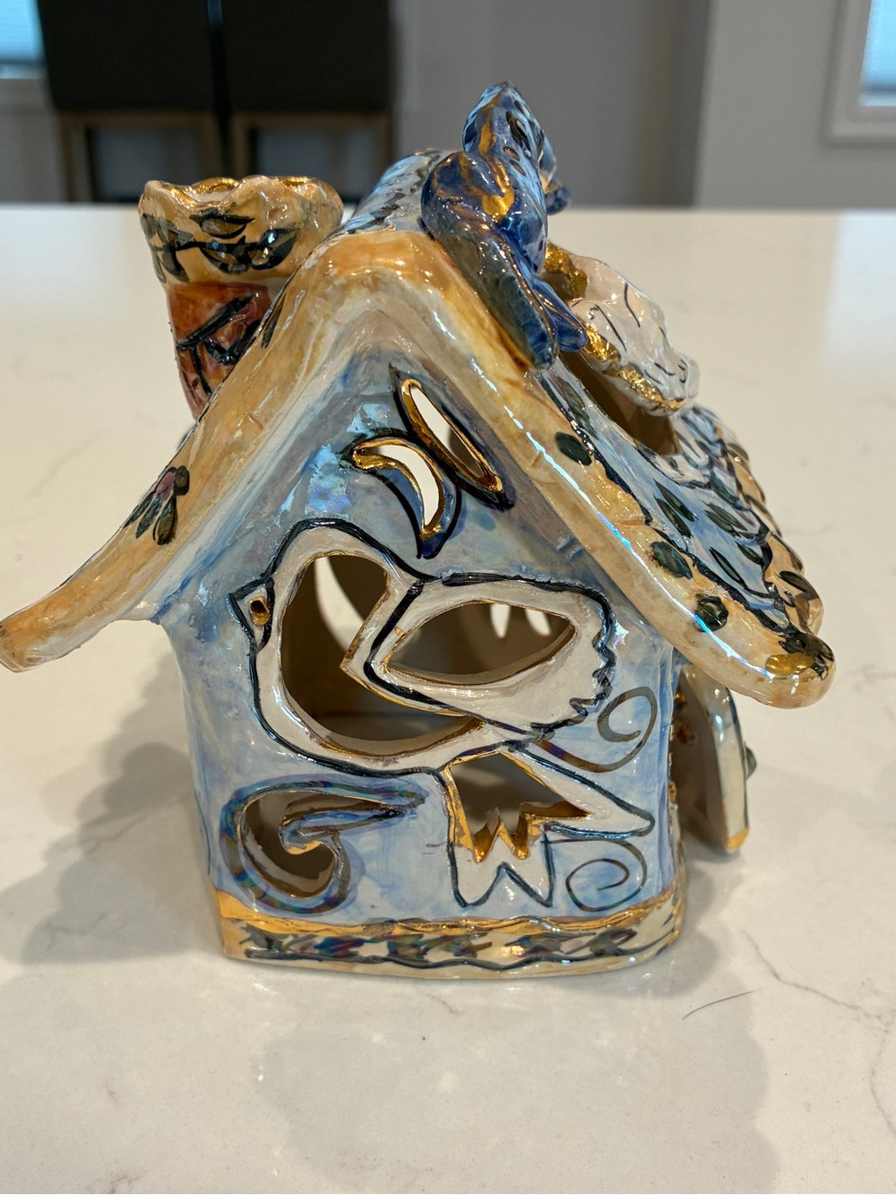 Heather Goldminc Blue Sky Clayworks "Peace" Dove Ceramic Candle House